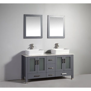 Legion Furniture 59-Inch Dark Grey Solid Wood Double Sink Vanity Set with Faucet and Mirror